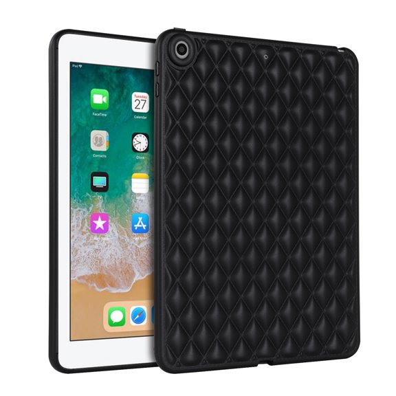 Allytech Case for iPad 9th/8th/7th Generation 10.2" 2021/2020/2019, Slim Luxury Diamond Pattern [Camera Protection] Shockproof Soft TPU Back Case - Black