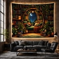 thumbnail image 6 of Plant-Filled Library Inside a Circular Window Nook, Cozy Fantasy for Book Lovers, Botanical Wall Art, Graduation Gift, Tapestry Wall Hanging for Study Room and Bedroom, 6 of 7