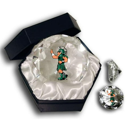 Optical Crystal Diamond Paperweight - Paragon Innovations Co MichiganStateDmd Michigan State logo on a high brilliance diamond cut crystal.