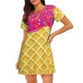 thumbnail image 1 of Balery Red Ice Cream Camisón de manga corta con cuello redondo para mujer, cómodo y elegante., 1 of 6
