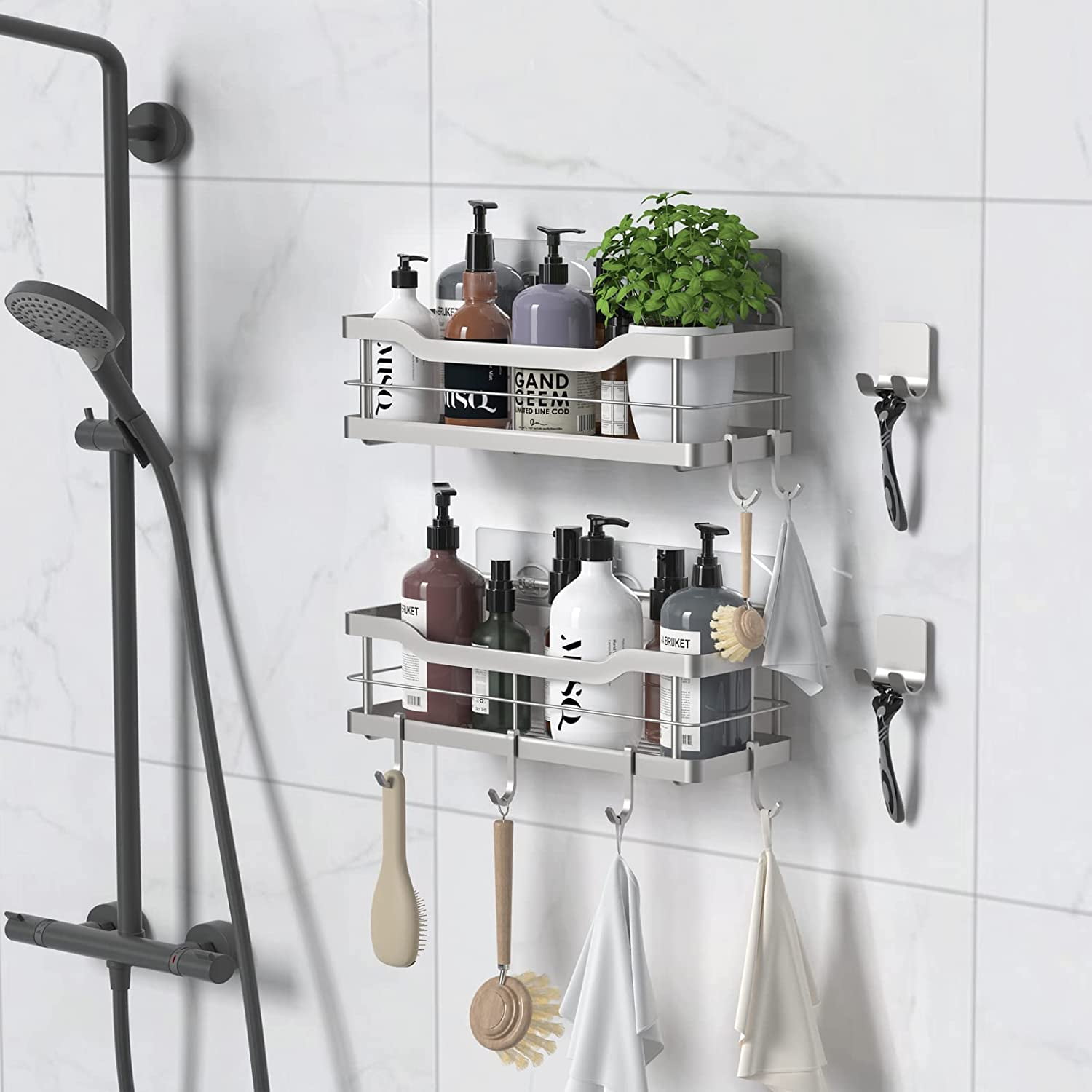  Carwiner Shower Shelf Deep Caddy 5-Pack basket with Soap Dish  Holder, Stainless Steel Bathroom Caddy Organizer Rack Adhesive Shampoo  Holder Wall Mounted No Drilling : Home & Kitchen