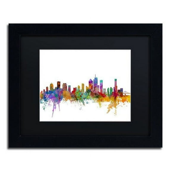 Trademark Fine Art "Brisbane Australia Skyline" Canvas Art by Michael Tompsett Black Matte, Black Frame