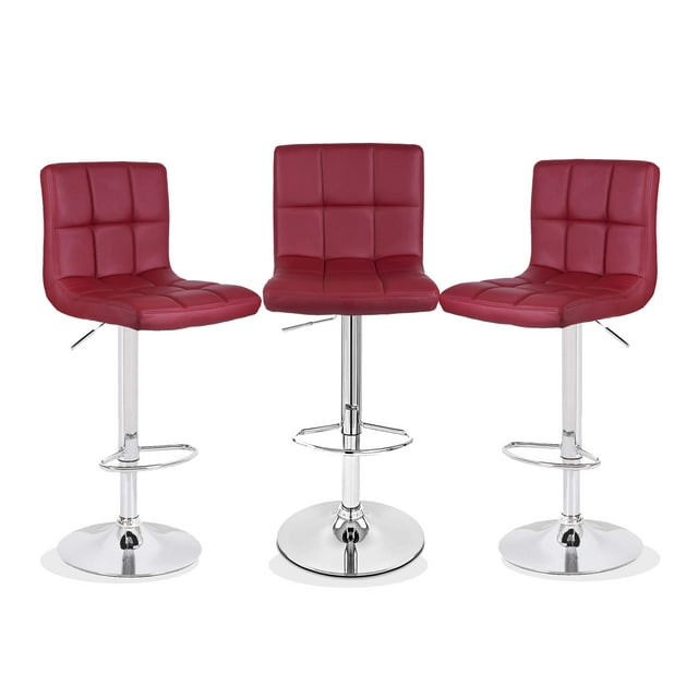 Bronte Living Leatherette Bar Stool 360 Swivel, Adjustable Height 24" to 33" Mid-Backrest, with Hard Floor Protection Rubber Band - Series Clementine - Set of 3