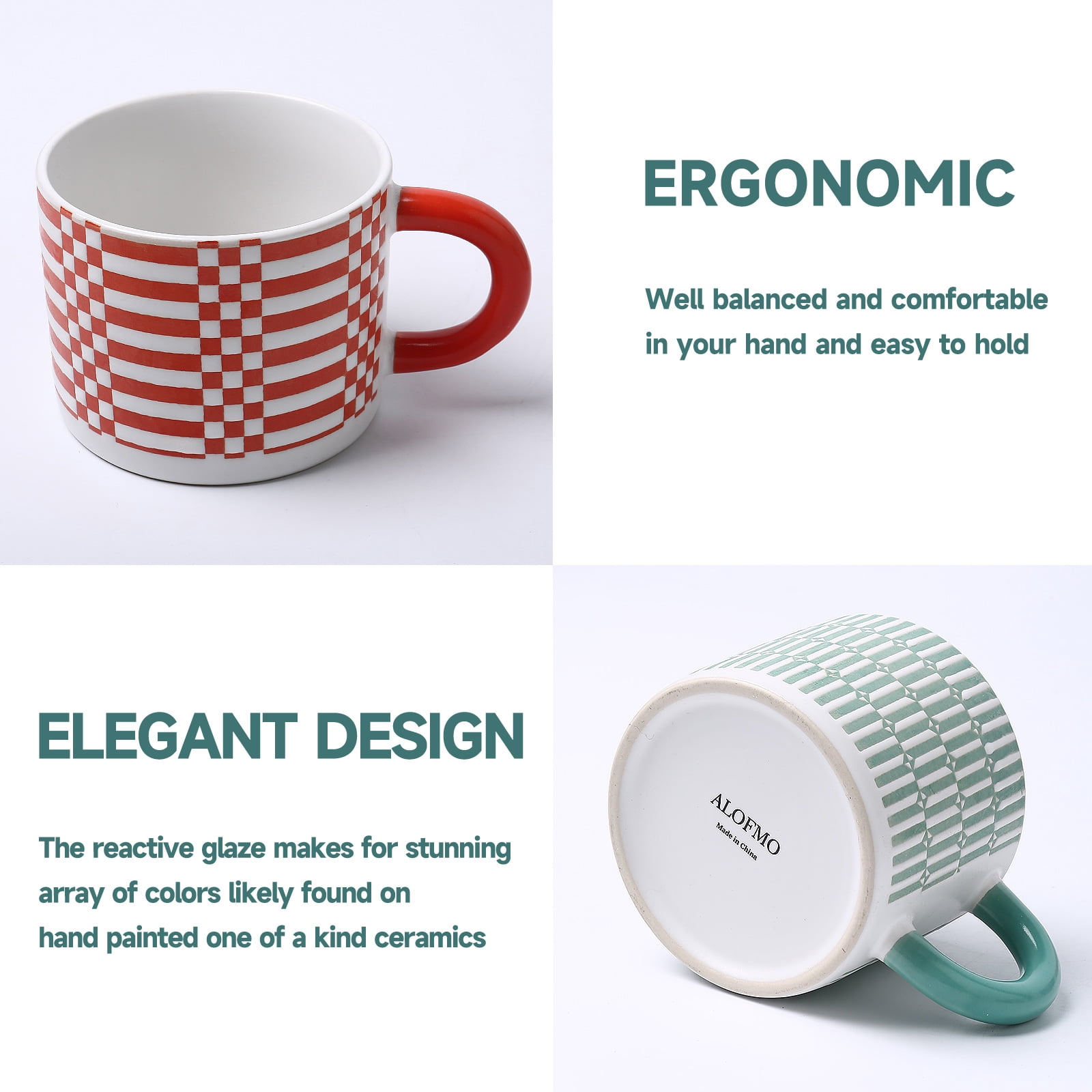 ALOFMO Ceramic Coffee Mugs Set of 4,12oz  Coffee Cups with Handles, Tea Cups, Cappuccino Cup, Latte Cup, Microwave cups for Home Office