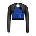 thumbnail image 4 of Eandarui Kids Girls Sequin Hip Hop Jazz Dance Crop Top Mesh Long Sleeve Cutout Back Color Block Sparkly Shirt Royal Blue 6, 4 of 5