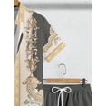 thumbnail image 4 of Men's 2 Pieces Set Palace Embossed Element Print Outfits Short Sleeve Button Down Shirt and Drawstring Shorts Set Men's Vacation Outfits, 4 of 4
