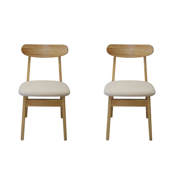 Ilios Innova | Paquete de 2 Sillas de Comedor Kora, Sillas Modernas de Madera de Caucho con Asiento Acolchado y Tapizado de Tela, Diseño Estilo Japandi y Nórdico, Color Café Claro