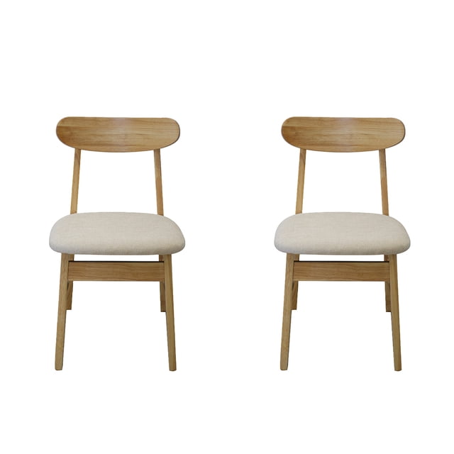 Ilios Innova | Paquete de 2 Sillas de Comedor Kora, Sillas Modernas de Madera de Caucho con Asiento Acolchado y Tapizado de Tela, Diseño Estilo Japandi y Nórdico, Color Café Claro