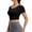 Black, variant on Women's Workout Crop Tops Criss Cross Back Short Sleeve Stretch Athletic Shirts Build in Bra Gym Yoga Sports Tops Purple S