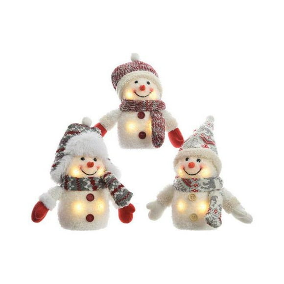Decoris 9709031 LED Peluche Bonhomme de Neige Décoration de Noël&44; Polyester Rouge & Blanc - Cas de 24