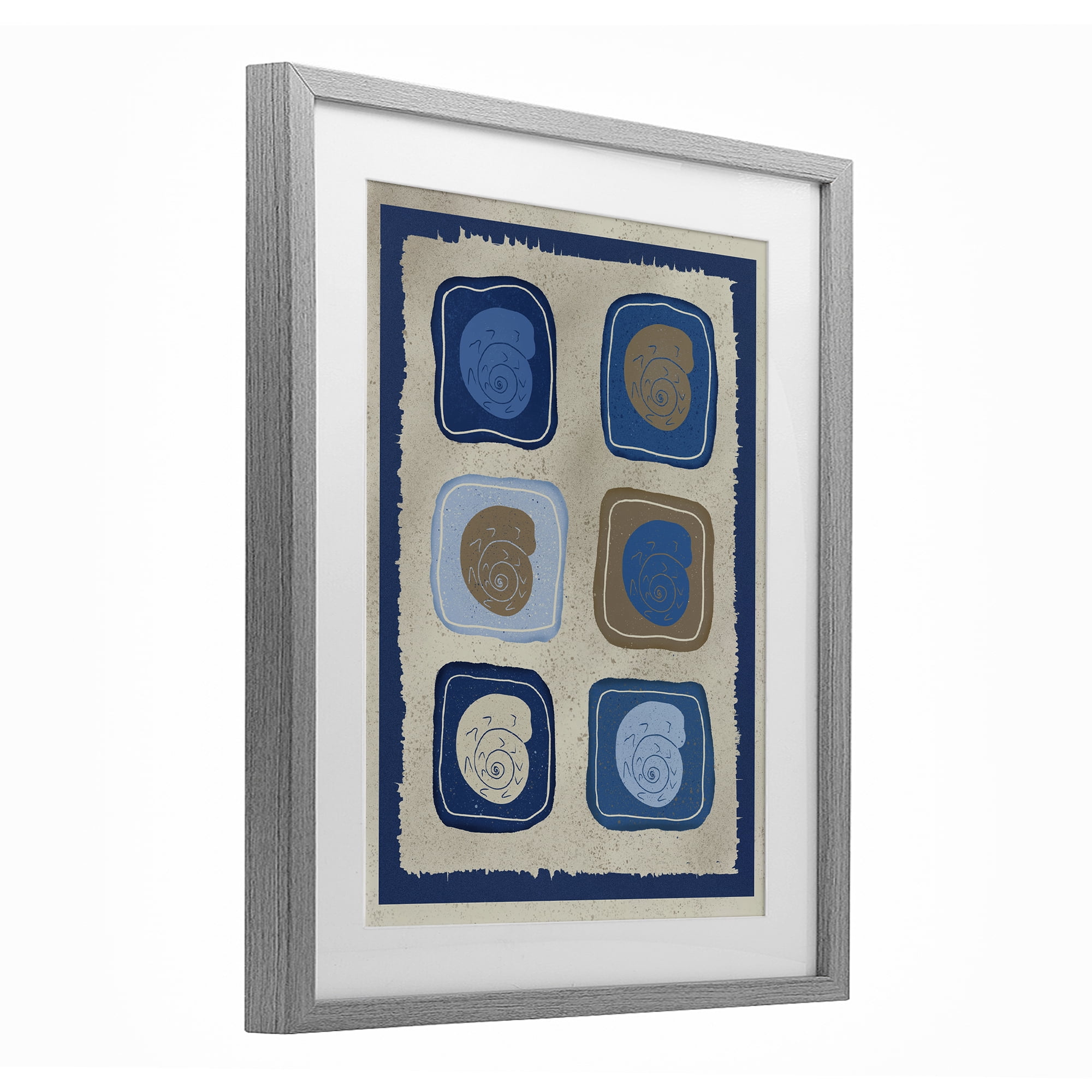 Stupell Industries Blue Blocked Nautilus Gray Framed Print Under Glass, design by Julia Frost