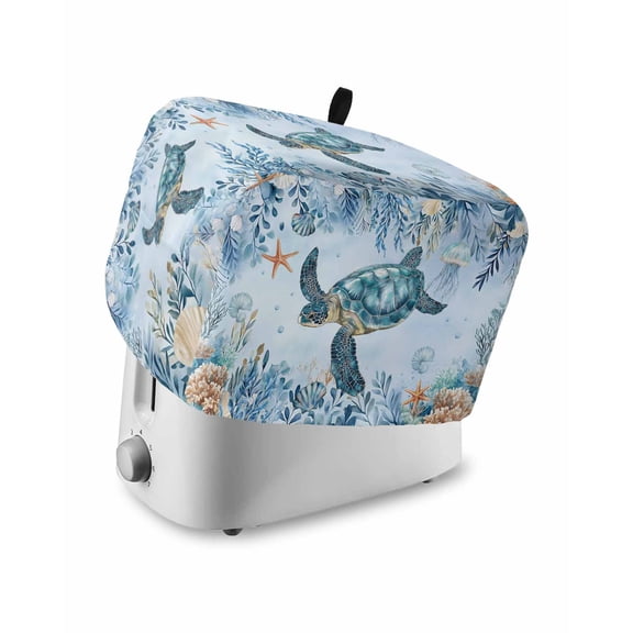 Blue Turtle Coastal Toaster Cover 4 Slice, Eucalyptus Leaves Botanical Dustproof Bread Machine Oven Cover with Storage Pockets, Fits Most Kitchen Toasters Protector