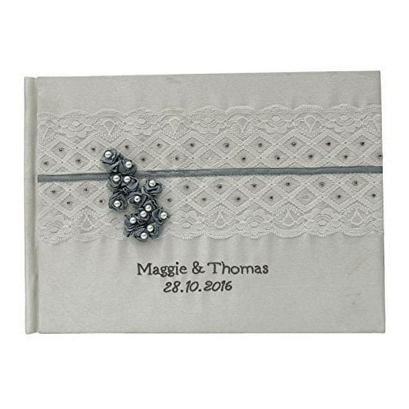 Handmade White Satin Guestbook Personalised Rustic Wedding Guest Book - 50 Pages