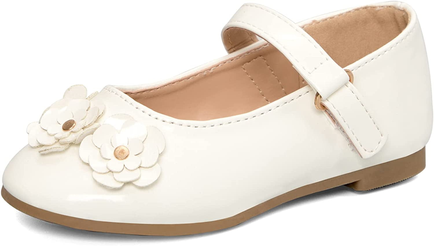 K KomForme Girl's White Flower Flats Soft Mary Jane Dress Party Shoes ...