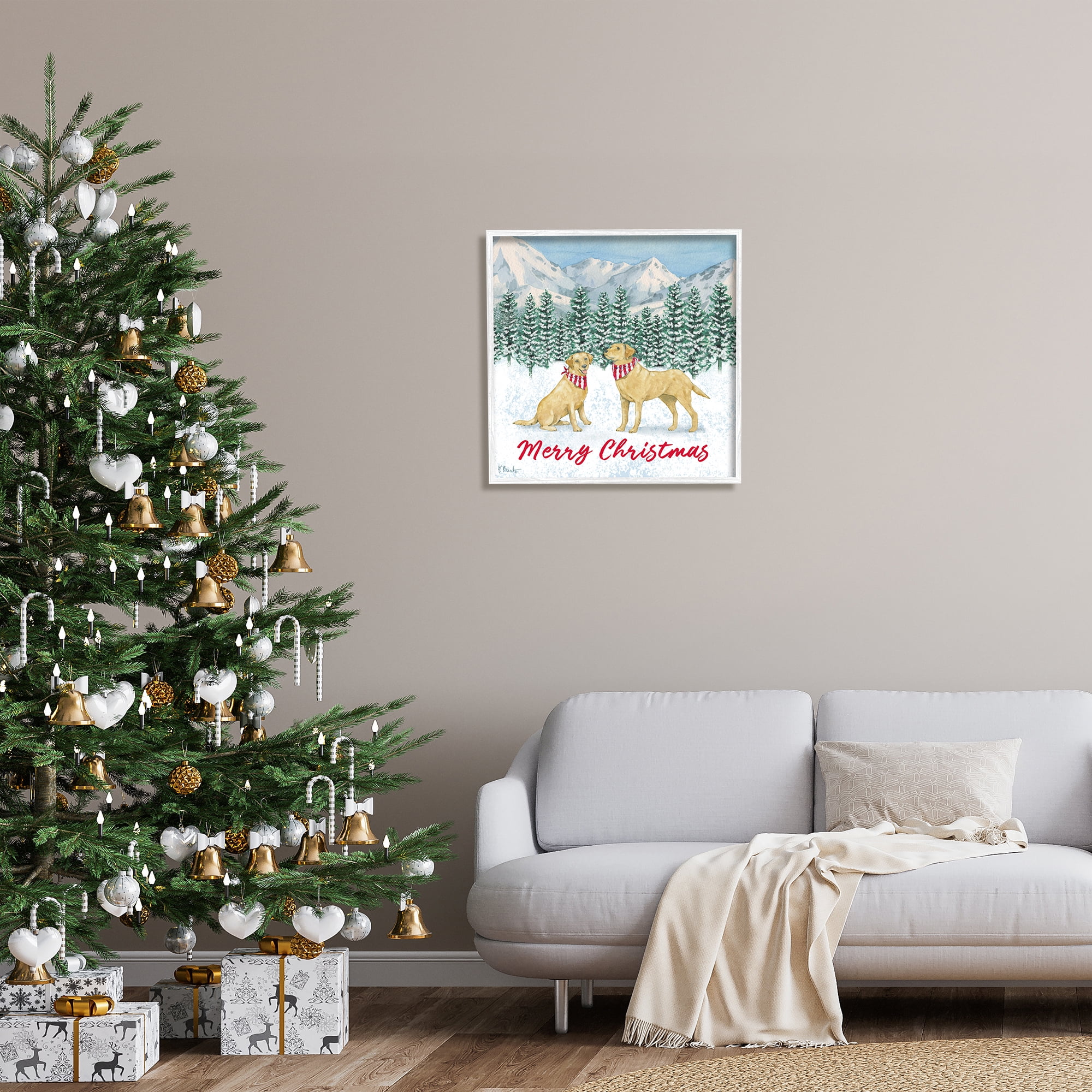 Stupell Industries Merry Christmas Dogs Holiday Painting White Framed Art Print Wall Art, 24 x 24