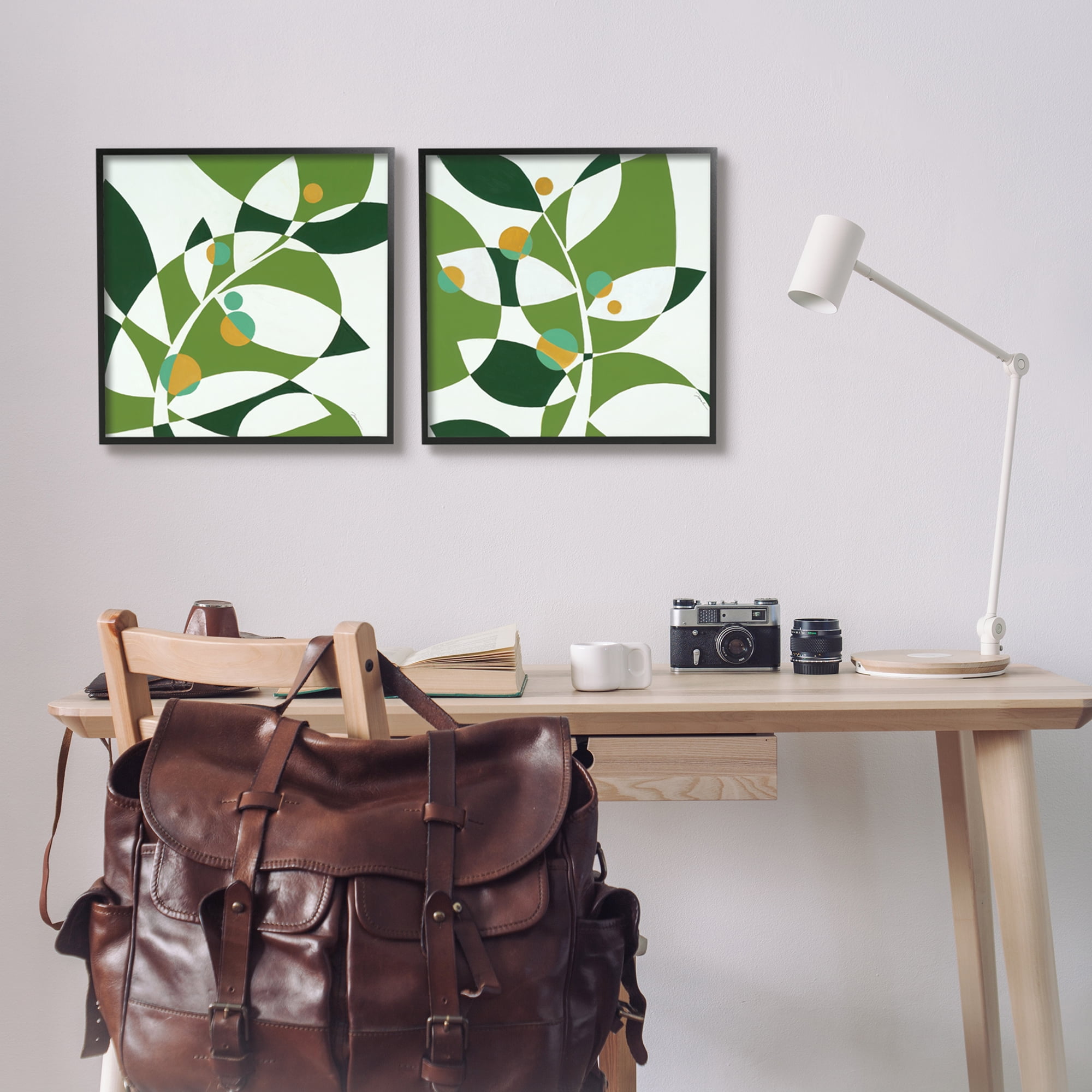 Stupell Industries Tropical Leaves Abstraction Abstract Painting Black Framed Art Print Wall Art, 17 x 17, Set of 2