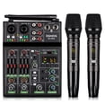 thumbnail image 1 of Mezclador de audio profesional, mezclador de sonido de 4 canales con micrófono inalámbrico dual, consola de placa de sonido MP3 Bluetooth 48 V Phantom Power interfaz USB mezcla de DJ para karaoke en c, 1 of 5