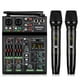 thumbnail image 1 of Mezclador de audio profesional, mezclador de sonido de 4 canales con micrófono inalámbrico dual, consola de placa de sonido MP3 Bluetooth 48 V Phantom Power interfaz USB mezcla de DJ para karaoke en c, 1 of 5