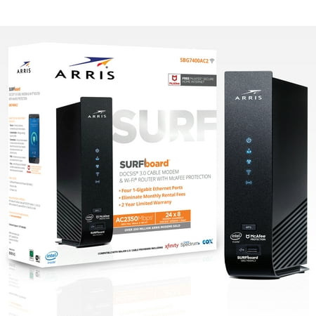 ARRIS SURFboard SBG7400AC2 (24x8) Cable Modem Router Combo, DOCSIS 3.0 | AC2350 | Certified for XFINITY by Comcast, Spectrum, Time Warner, Cox & more | 1 Gbps Max Speed | McAfee (Best Router For Xfinity Blast)