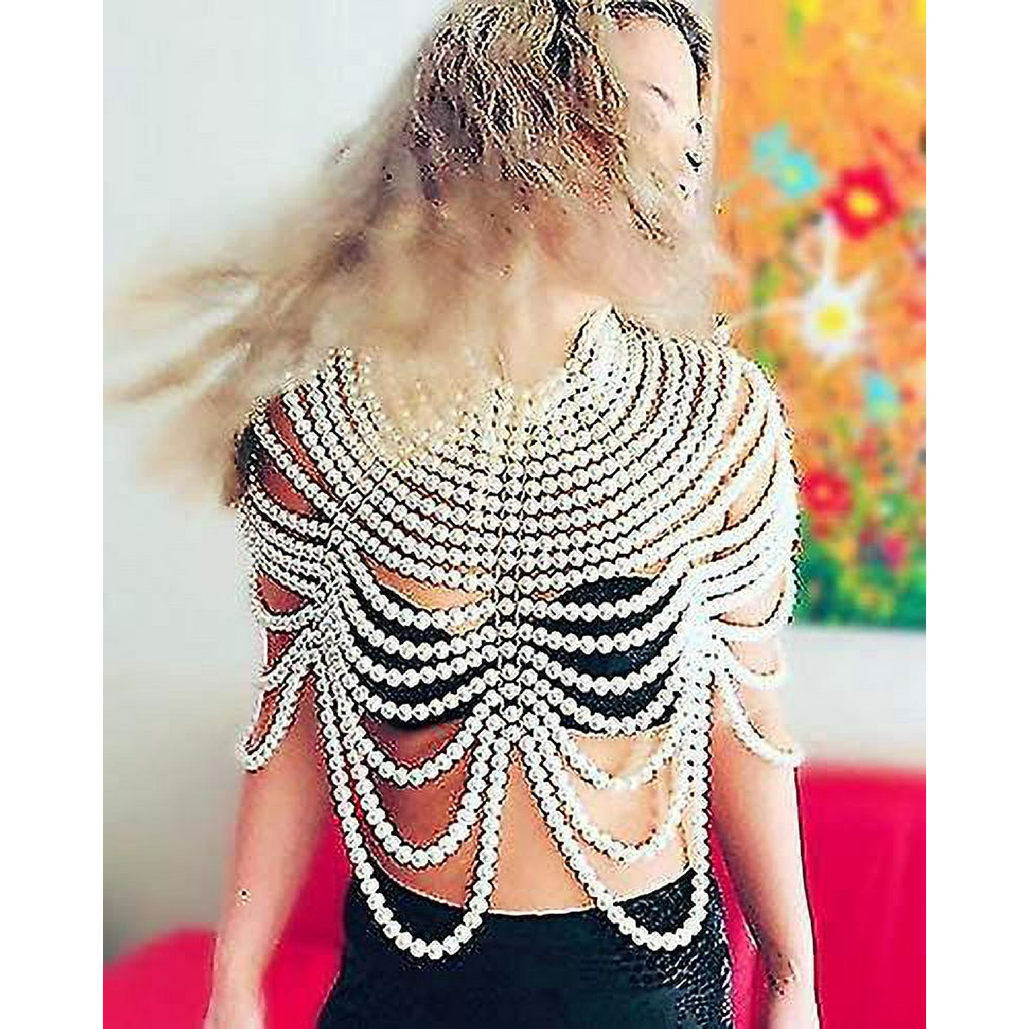 discount Pearl Body Chain Bra Fashion Shoulder Necklaces Bra Chain Body Jewelry