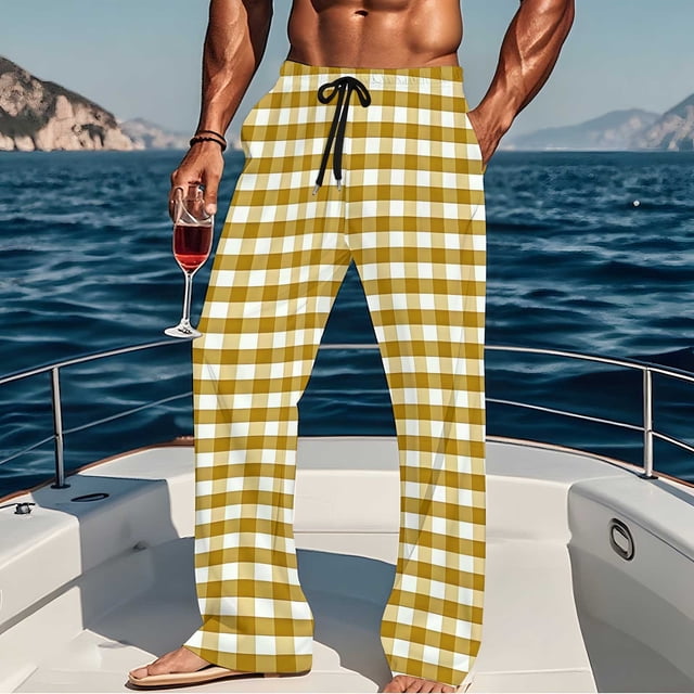 Pantalones de pijama largos para hombre, informales, con estampado a cuadros, holgados, deportivos, elásticos, rectos, vintage, con bolsillos