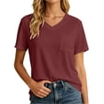 thumbnail image 2 of T Shirts for Women 2026 Summer Short Sleeve V Neck Casual Loose Plain Tshirts Work Blouse Basic Tees with Chest Pocket, 2 of 6