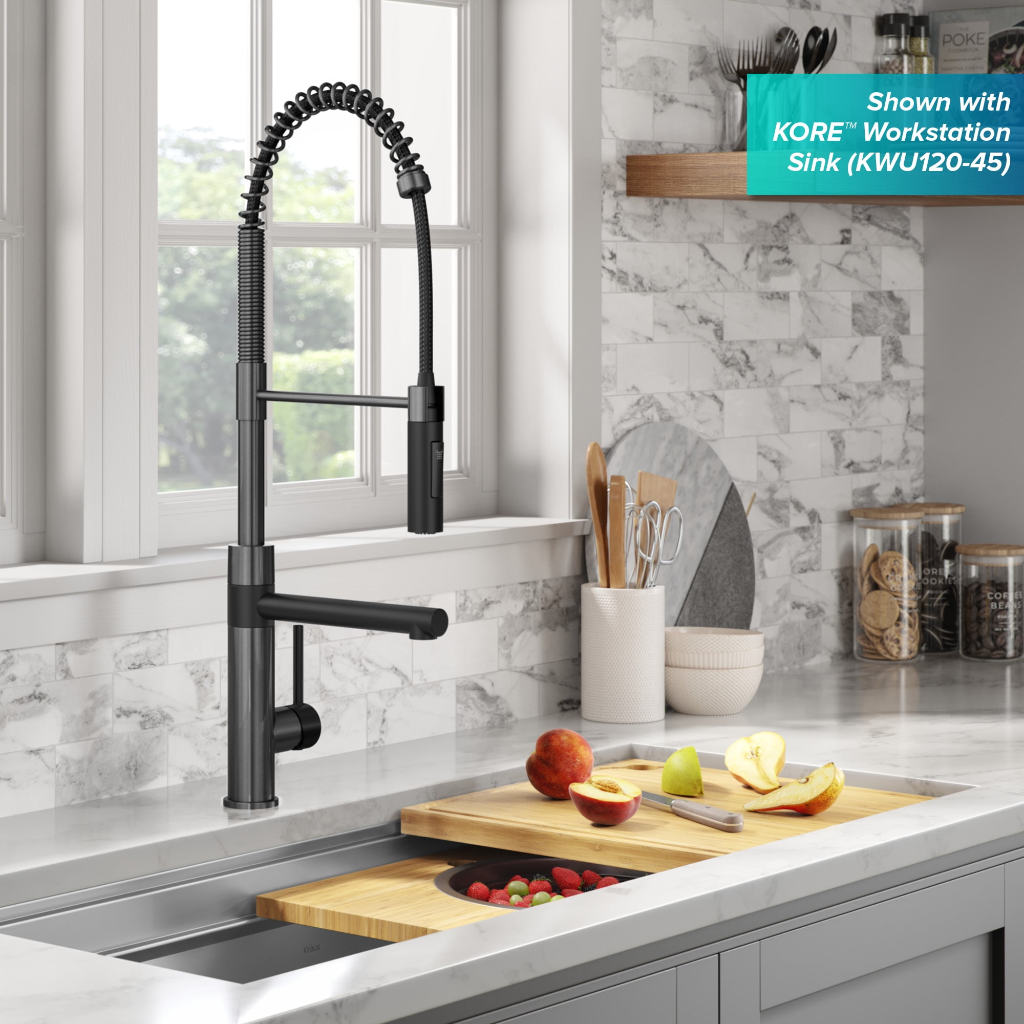 Kraus Artec Pro Commercial Style Pull-Down Single Handle Kitchen Faucet with Pot Filler in Matte Black / Spot Free Black Stainless Steel
