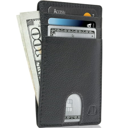Slim Minimalist Front Pocket Wallets For Men & Women - Genuine Leather Credit Card Holder W/ Thumbhole RFID Wallet With Gift (Best Slim Front Pocket Wallet)