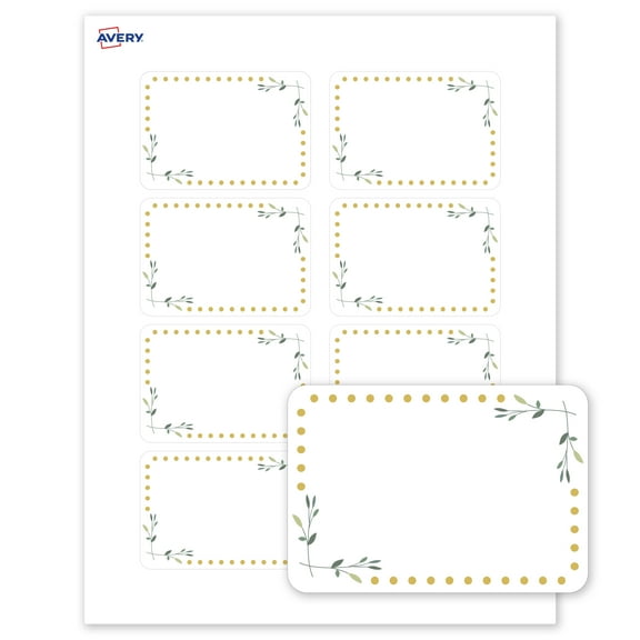 Avery Name Tags, 2-1/3" x 3-3/8", Green Florals w/ Gold Dots, 80ct