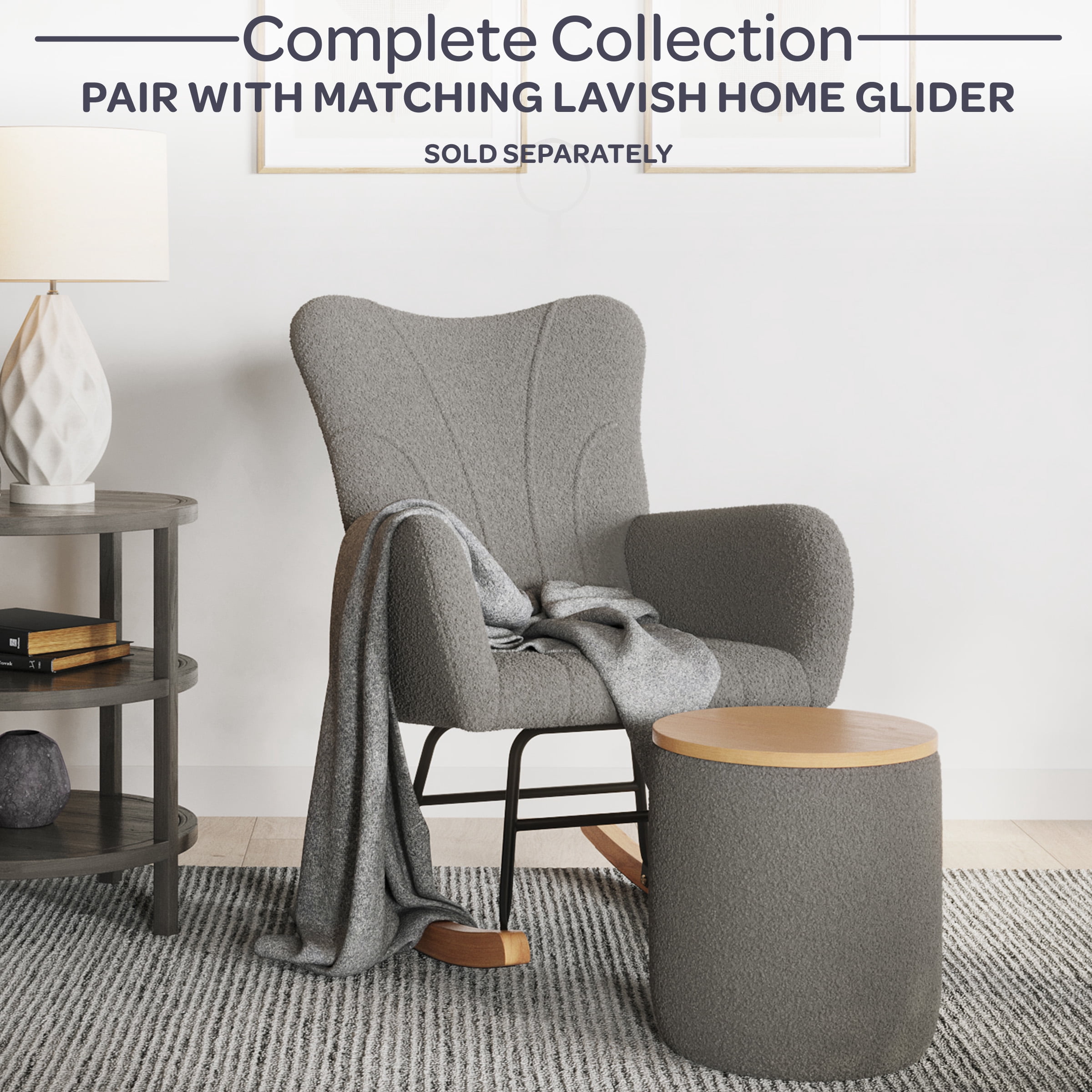 Lavish Home Teddy Upholstered Rocking Chair for Bedroom (Gray)