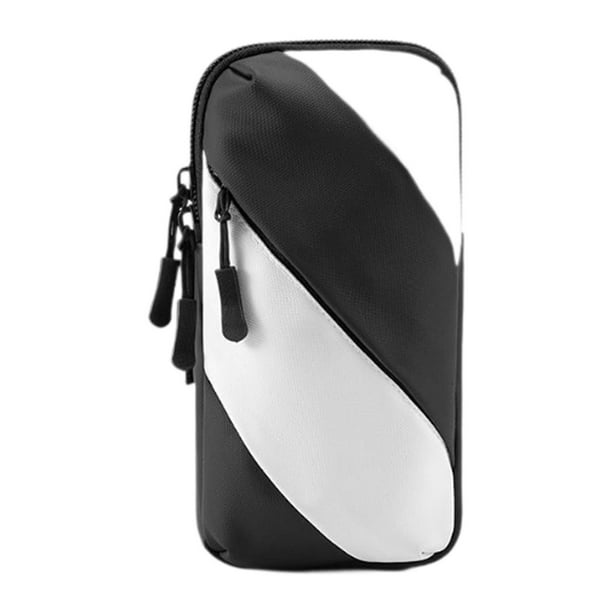 Bolsa de muñeca deportiva con brazalete impermeable y cremallera, multifuncional, para correr. blanco negro