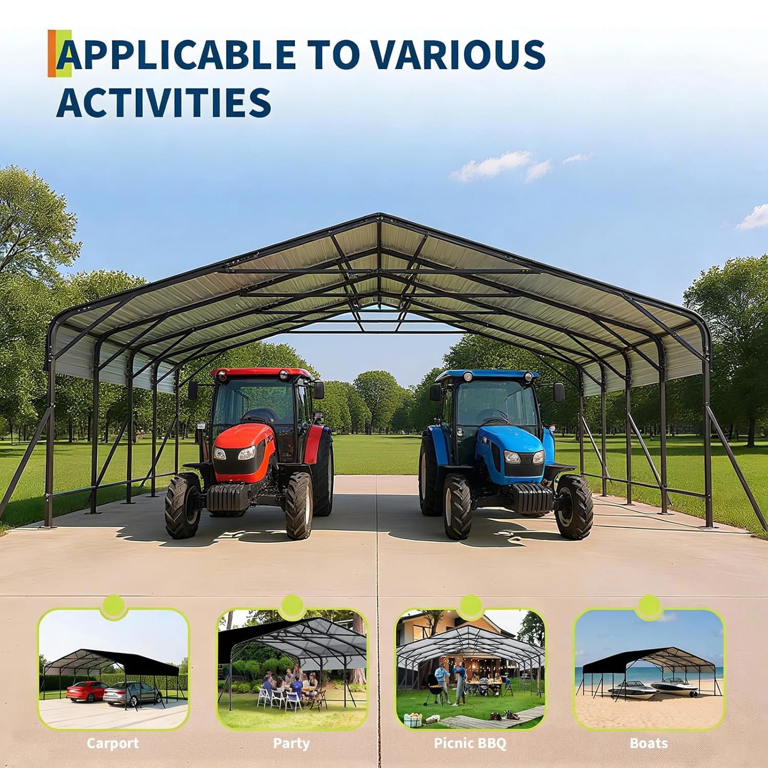 20 x 20 x 9 FT Metal Carport Garage, Heavy Duty Carbon Steel Frame with Metal Roof, Oversized White Outdoor Shelter for 2 Cars, Boats, and Tractors