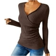 thumbnail image 2 of Sentmoon Womans Tops Women Shirts Ladies Loose Casual Solid Color Pullover With Buttons Long Sleeves And Grooved Knitted Sweater for Cold Weather and Everyday Wear Brown XXL, 2 of 8