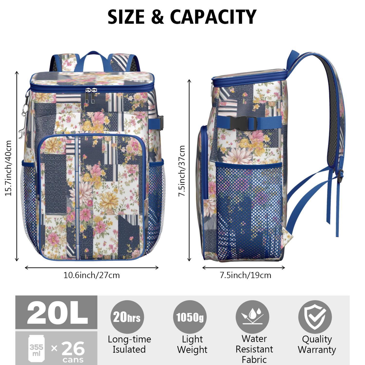 Travel Cooler Bag - Pioneer Flower Camping Beer Cooler Backpack with Bottle Opener- Waterproof Insulated Picnic Backpacks - Cooler Bag for Beach