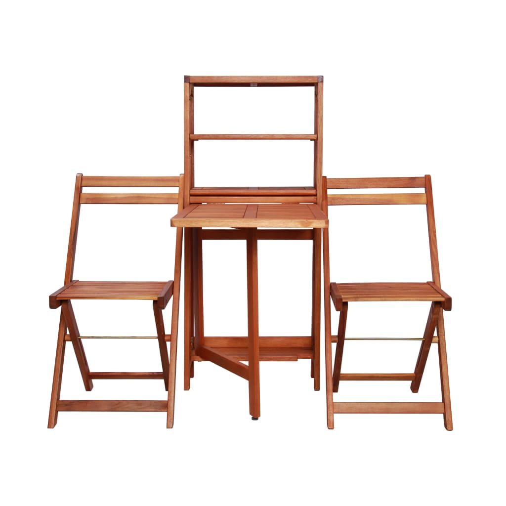 Kepooman Outdoor Patio Folding Wooden Table & Chair Set with Storage Shelf, Set of 3, Brown Kepooman Outdoor Patio Folding Wooden Table & Chair Set with Storage Shelf, Set of 3, Brown