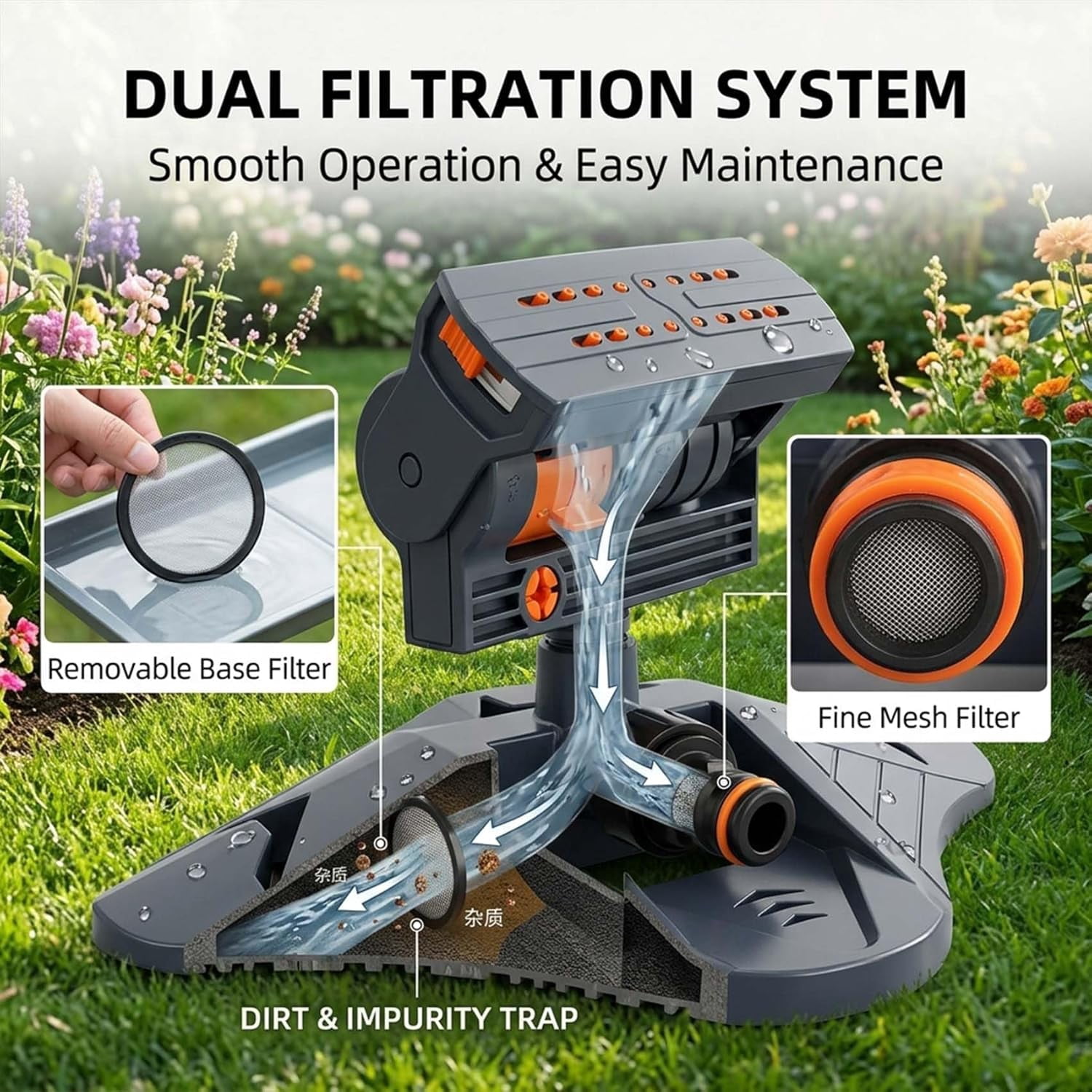 16-Nozzle Oscillating Sprinkler with Dual-Zone Sprinkler Water Timer, Oscillating Sprinkler with Timer, 360° Rotating Lawn sprinklers for Yard Garden,