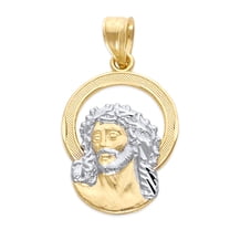 Golden Fire Solid 10k Two Tone Gold Christ with a Halo Pendant - Christian Faith Jewelry Gifts for Women