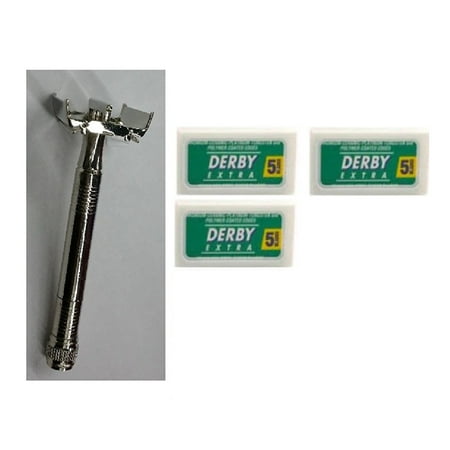 Double Edge Safety Razor + Derby Extra Double Edge Blades, 5 ct. (Pack of 3)