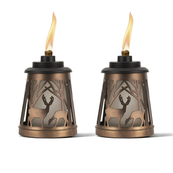 Linterna de mesa TIKI Woodsy, paquete de 2 unidades, color bronce, decoración exterior