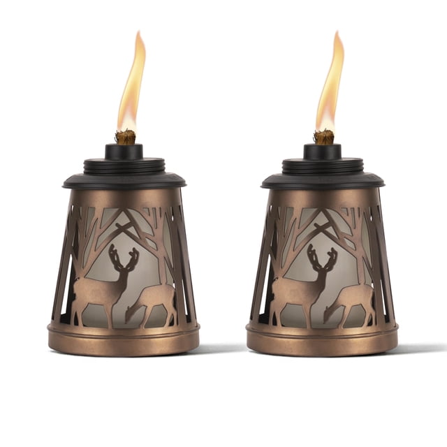 Linterna de mesa TIKI Woodsy, paquete de 2 unidades, color bronce, decoración exterior