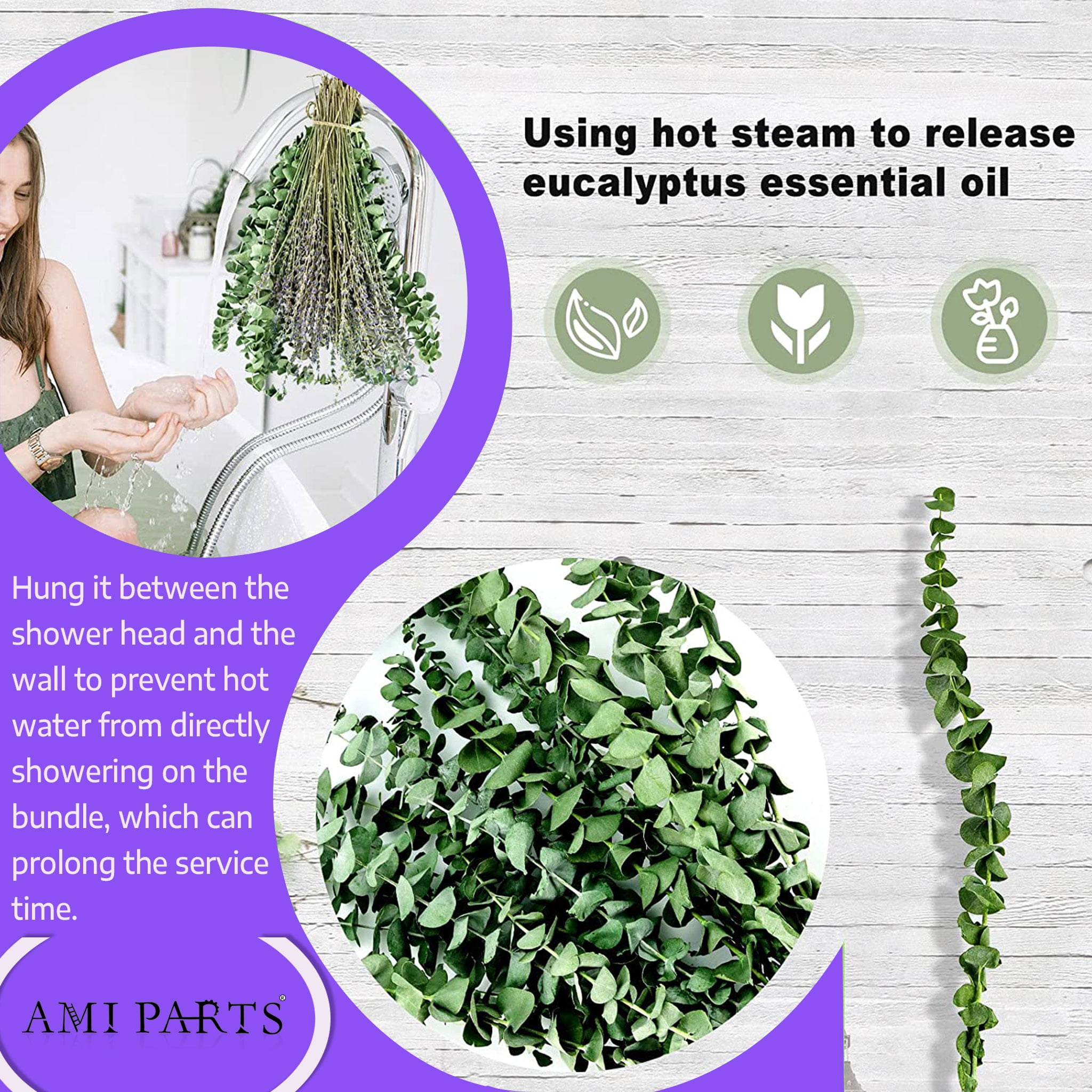 AMI PARTS 120Pcs Dried Preserved Eucalyptus Stems and Lavender Flowers Bundles for Shower