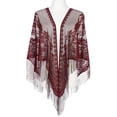 thumbnail image 2 of INSPIRE CHIC Shawls and Wraps for Evening Dresses, Lace Mesh Fringe Triangle Scarves with Tassels for Women Wedding Formal Party 74.8x28.3" Dark Wine Red, 2 of 5