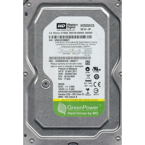 WD5000AVCS-632DY1, DCM DGRNKT2AE, Western Digital 500GB SATA 3.5 Hard Drive