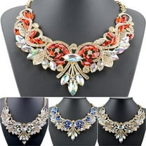 AYYUFE Colorful Rhinestone Flower Pendent Chain Choker Statement Collar Bib Necklace