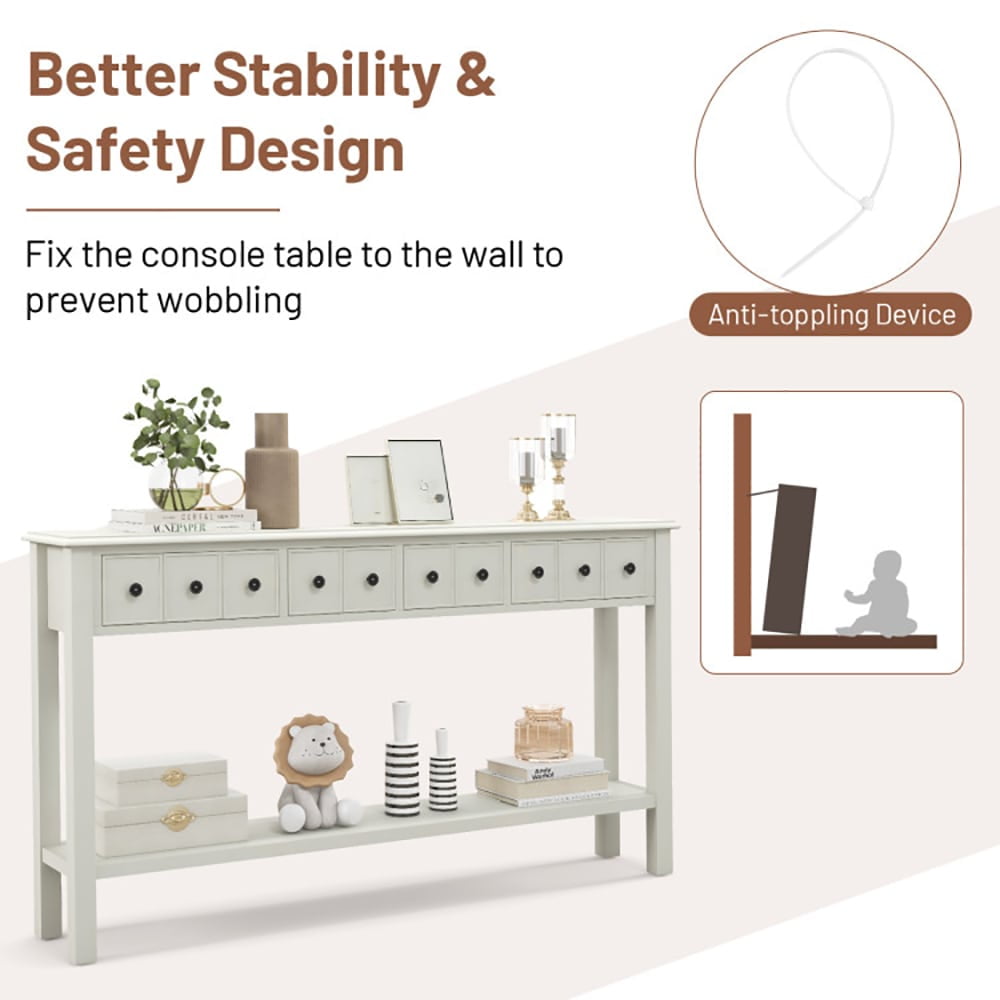 Spaco 60 Inch Long Sofa Table with 4 Drawers and Open Shelf for Living Room-White, Entryway Table Hallway Table, Storage-Friendly Hallway Table for Foyer & Entry Spaces