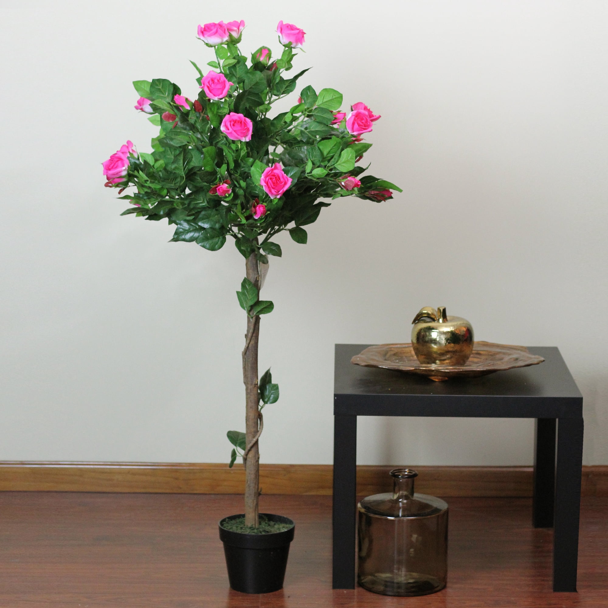 49.5" Potted White and Pink Artificial Rose Garden Tree