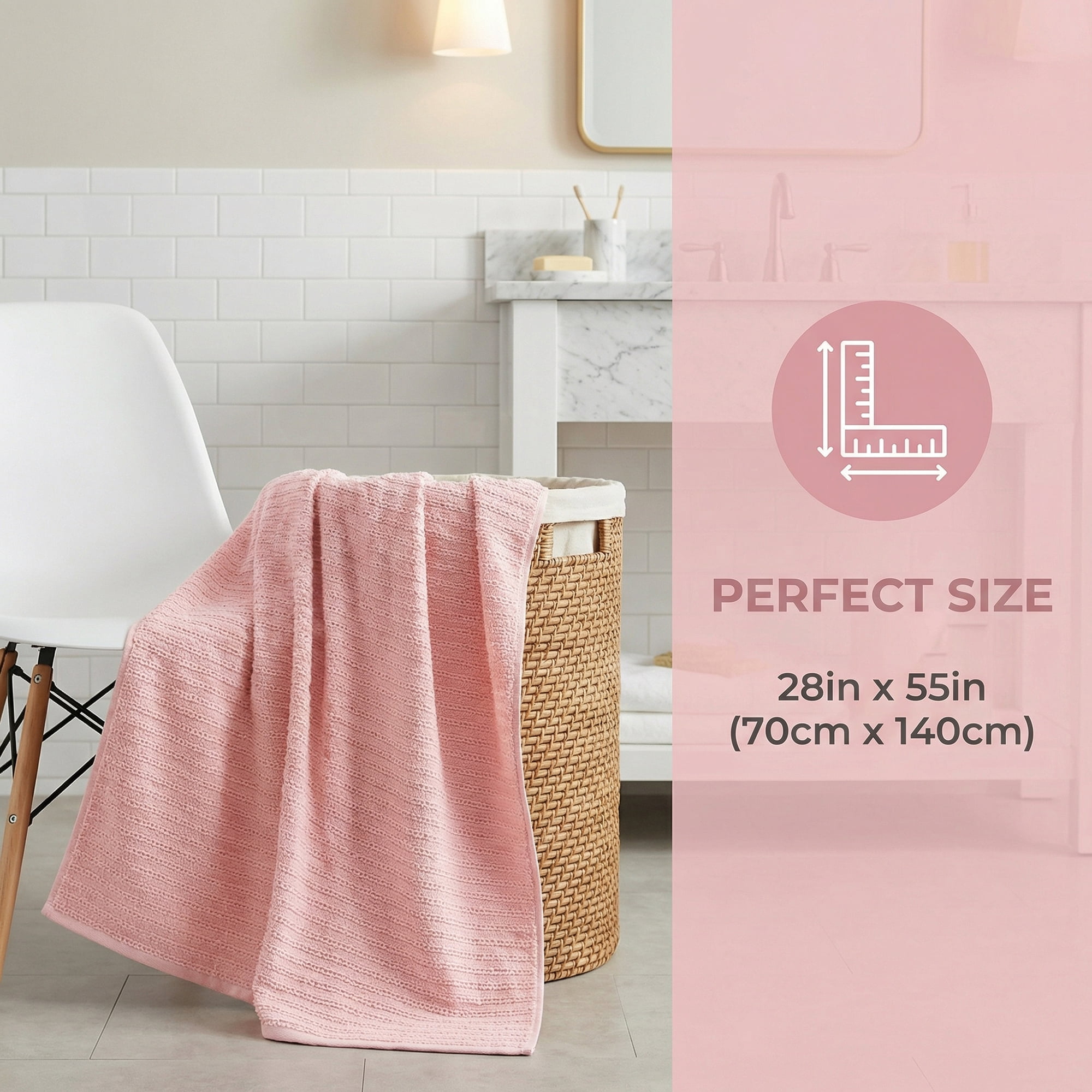 Unique Bargains Cotton Waffle Soft Absorbent Bath Towels Pink 55" x 28"