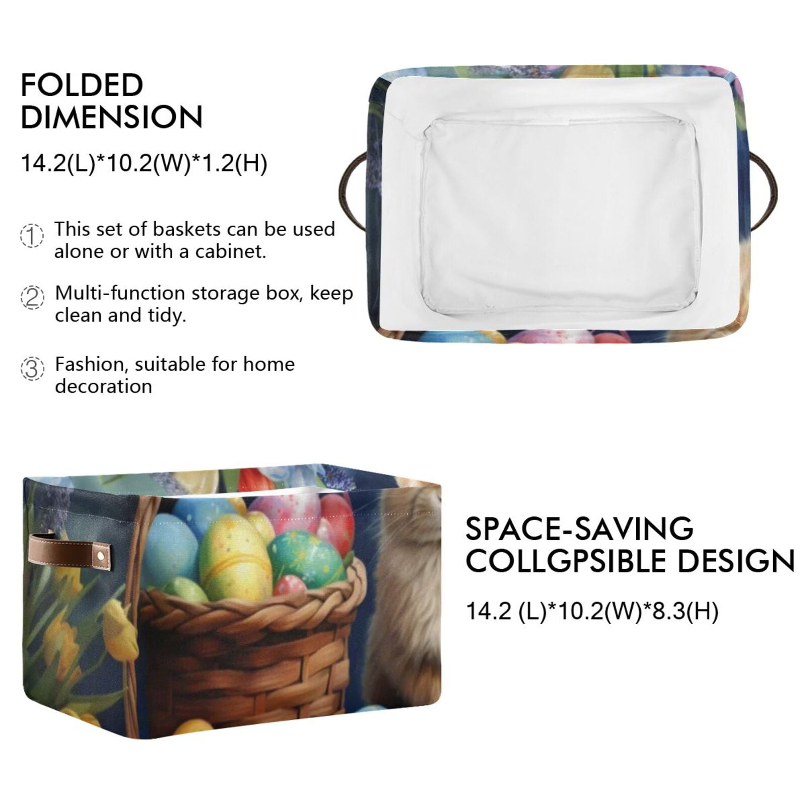 Rabbit Easter Eggs Flowers Storage Bins Baskets With Handles Storage Box Clothes Organizer Organization Toys