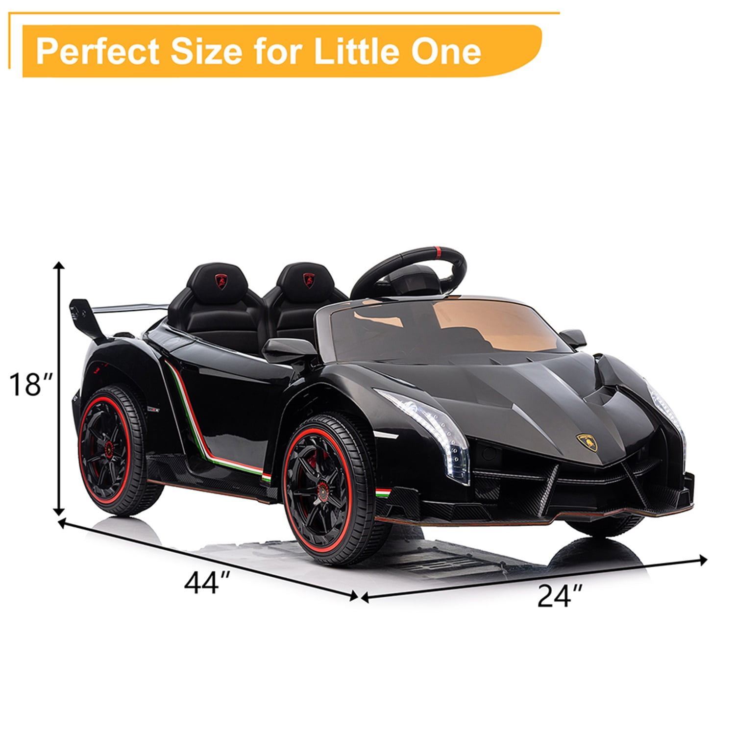 Kadyn Kids Electric Ride On, Lamborghini Poison Small Dual Drive 12V 4.5AH with 2.4G Remote Control Sports Car Electric Car, Black Kadyn Kids Electric Ride On, Lamborghini Poison Small Dual Drive 12V 4.5AH with 2.4G Remote Control Sports Car Electric Car, Black