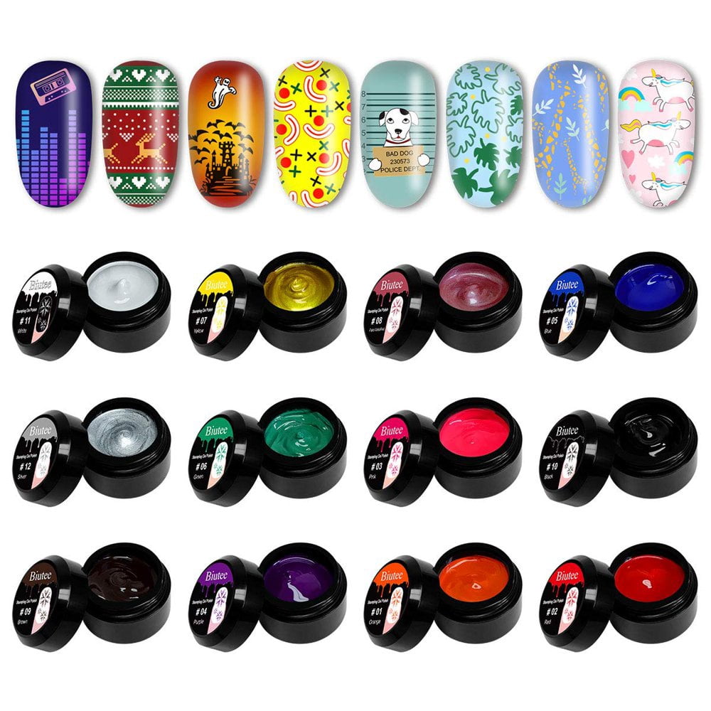 Gel Nail Polish 12 Colors, UV Gel Nail Polish, 8 ml, Stamping Gel Polish Polygel Nail Kit Biutee